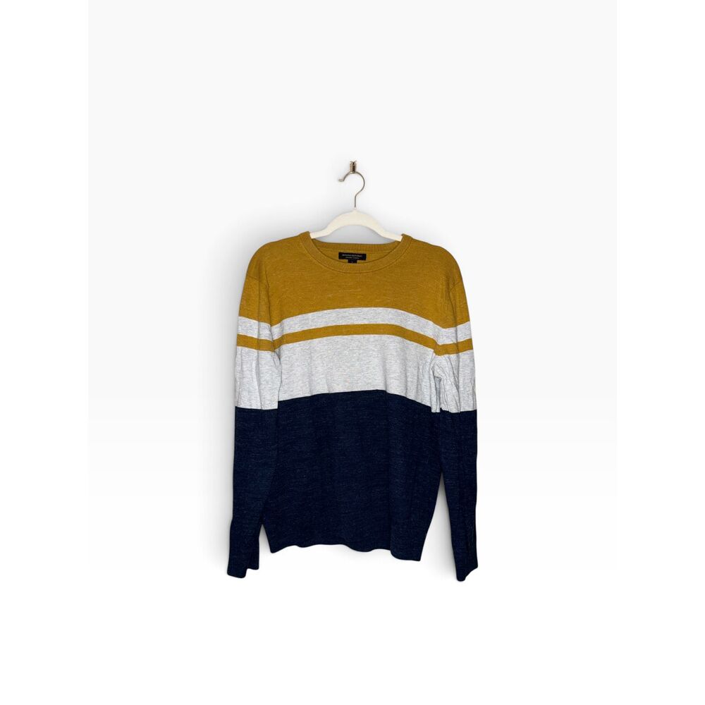 Banana Republic Men's L Organic Cotton Colorblock Crewneck Sweater Mustard
